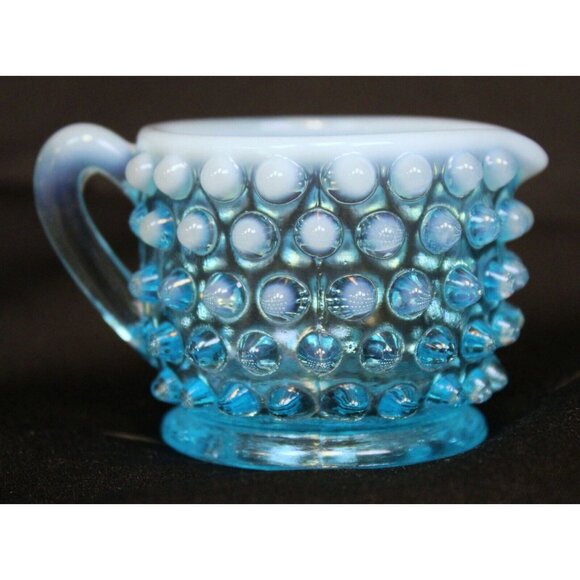 2 Pc Fenton Glass Mini Hobnail Creamer Jug Sugar Bowl Set Opalescent Star - Picture 4 of 13